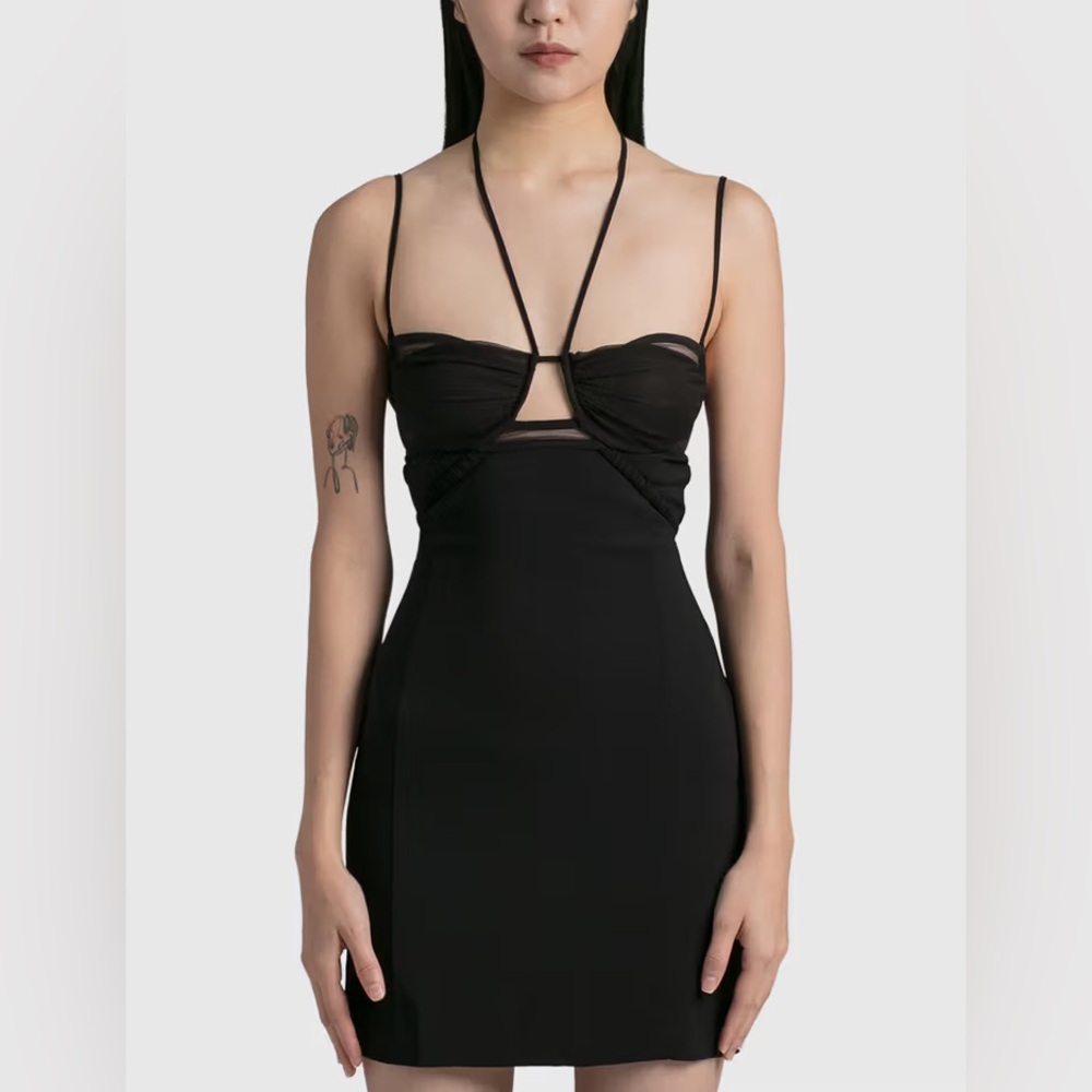 Nensi Dojaka Black Draped Double Bra Mini Dress in S